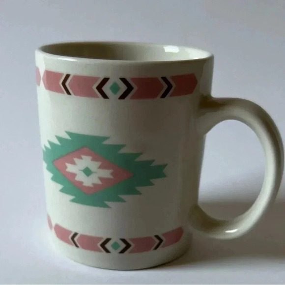 Vintage Meiwa Table Art Southwest Pattern Coffee Mug Pink Turquoise Pattern - Picture 2 of 4